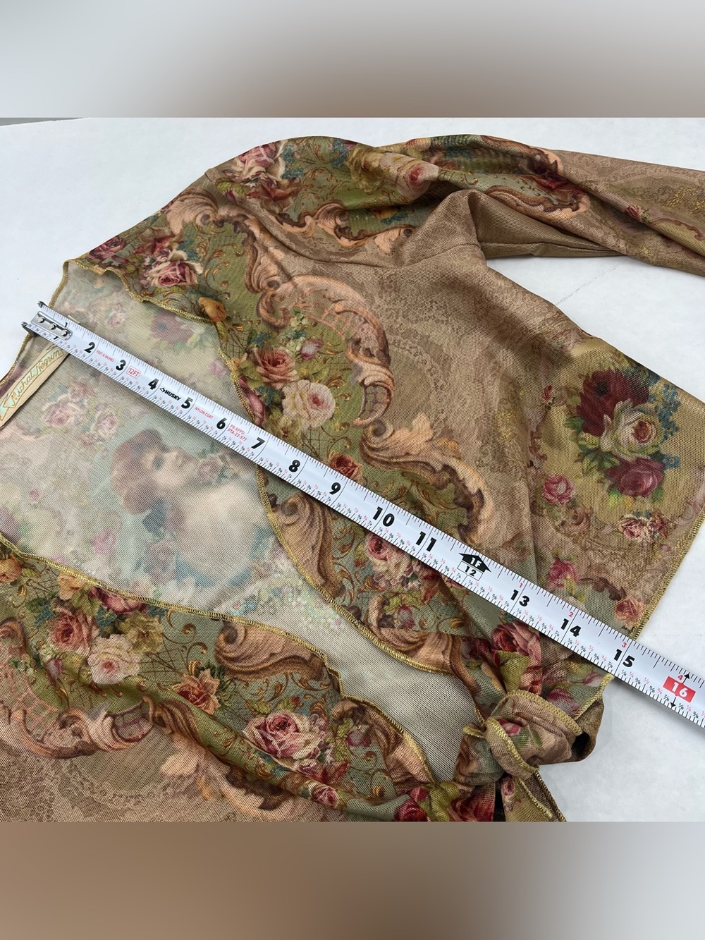 Michal Negrin Floral Portrait Sheer Mesh Bolero Top Sz M Made Israel Victorian - Picture 10 of 11
